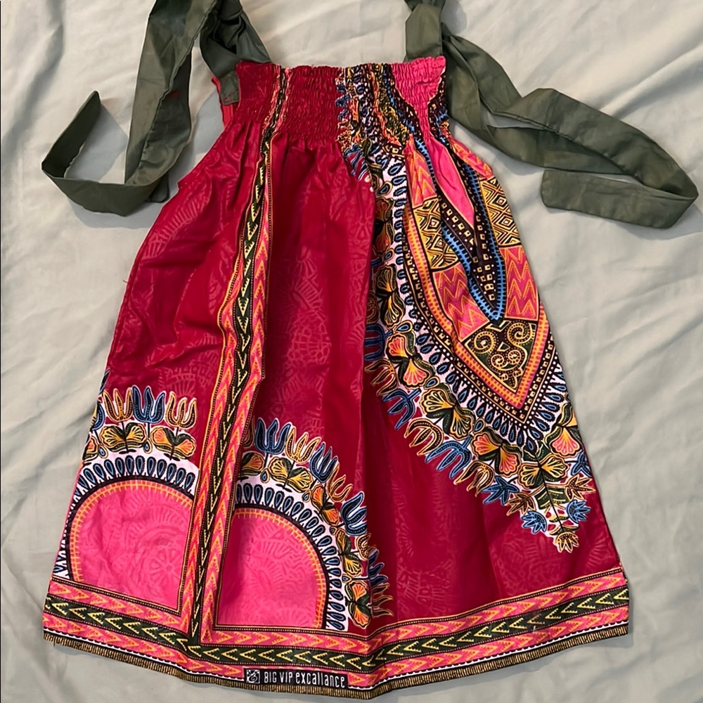 Ankara Cotton Red, Pink & Green Tie Straps Bohemian Sundress 4-5T